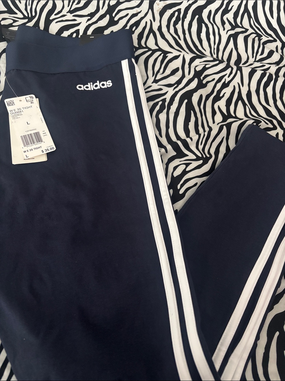 adidas Navy Leggings with White Side Stripes